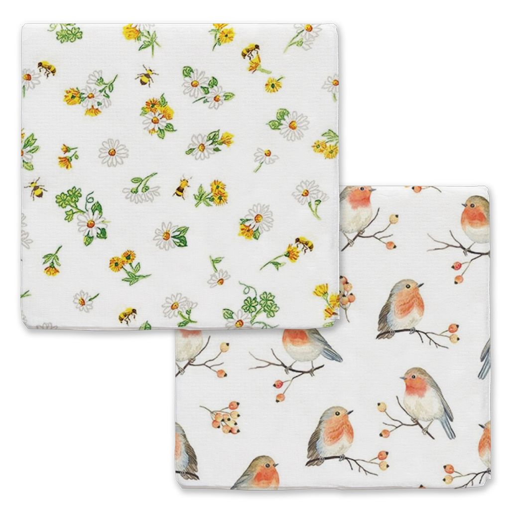ZB0149 - De Zonnebloem servetten Margrieten en Roodborstjes